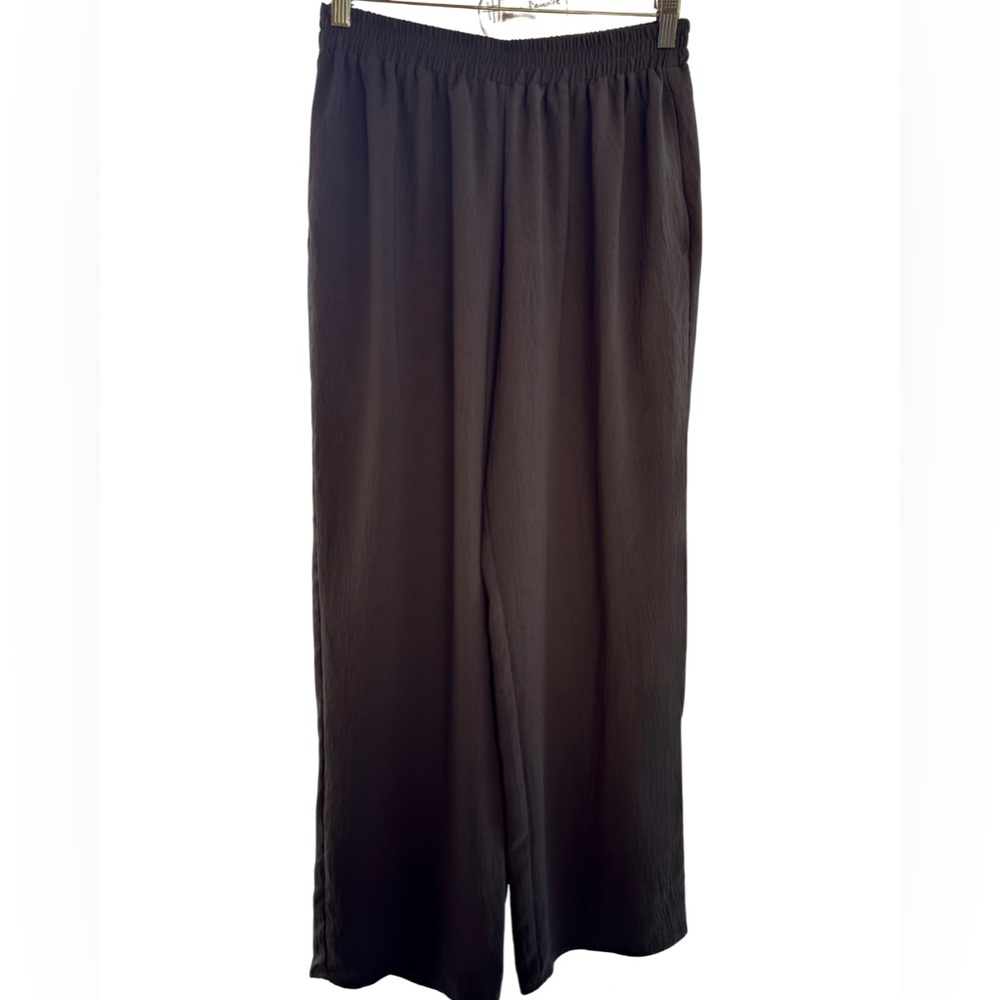 Cherish Wide Leg Pants M Black Pull-On Elastic Waist Flowy Pocket